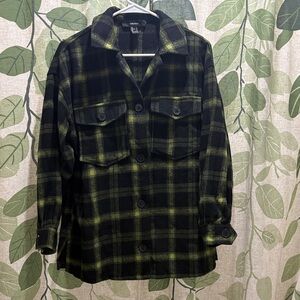Forever 21 Black and Green Plaid Button Down Shirt